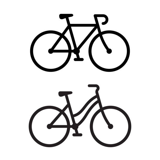 Two bike icons Two bike silhouette icons. Sporty road bicycle and casual city cruiser, male and female types. Simple vector illustration. bicycle symbols stock illustrations