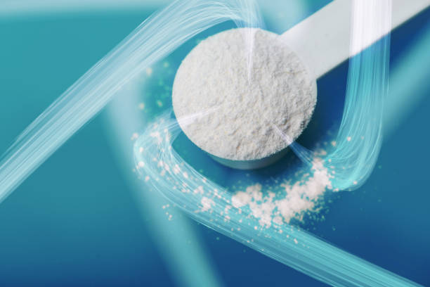 Power of Meds. Sport supplement, drug, creatine, hmb, bcaa, amino acid or vitamin mesure with powder. Sport nutrition concept. Power of Meds. Sport supplement, drug, creatine, hmb, bcaa, amino acid or vitamin mesure with powder. Sport nutrition concept. tyrosine stock pictures, royalty-free photos & images