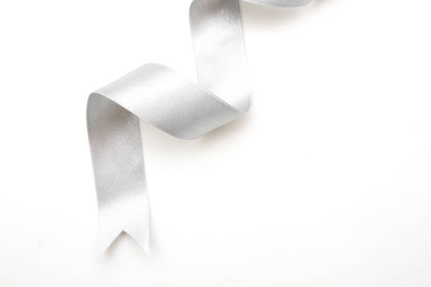 istock silver ribbon bow in bright silver white grey color isolated on white background 870993624