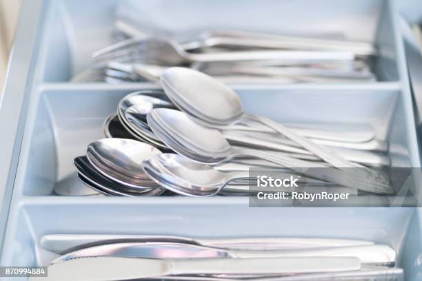 Knives Forks And Spoons Arranged In A Cutlery Drawer Stock Photo - Download Image Now
