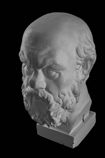 Photo of White plaster bust, sculptural portrait of Socrates