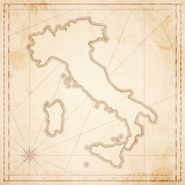 mapa włoch w stylu retro vintage - stary papier teksturowany - sepia toned illustrations stock illustrations