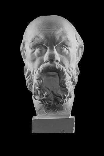 White plaster bust, sculptural portrait of Socrates