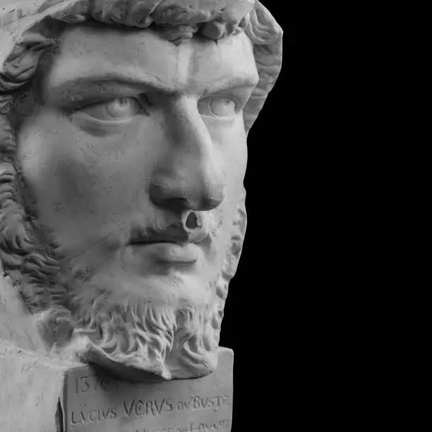 Photo of White plaster bust, sculptural portrait of Lucius Verus