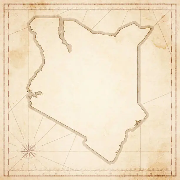 Vector illustration of Kenya map in retro vintage style - old textured paper