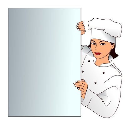 Chef girl and restaurant menu