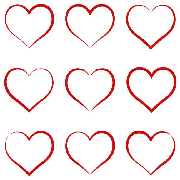 레드 심장 개요, 발렌타인 사랑 벡터 서 예의 친밀, 친교의 상징 세트 그릴 마음, 사랑의 개념 - heart stock illustrations