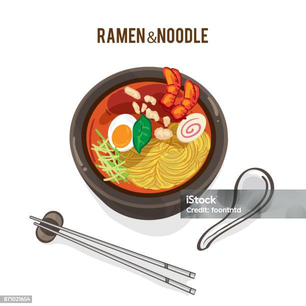 Food Vector Japanese Noodle Ramen Cuisine Soup Object Stock Illustration - Download Image Now