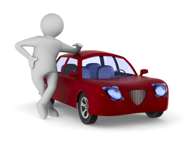 istock Man and red car on white background. Isolated 3D illustration 871024478