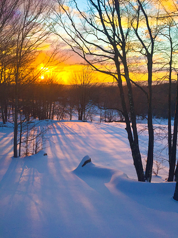 Winter morning sunrise in Catskill mountains