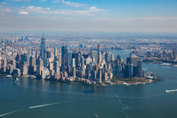 Downtown Manhattan aerial 2 stock photo