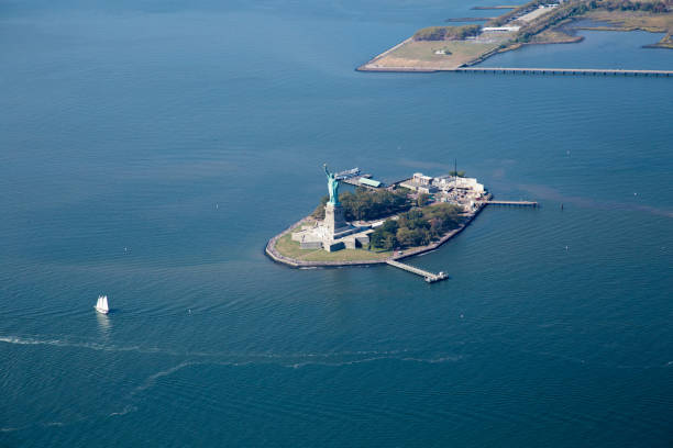 Liberty island aerial stock photo