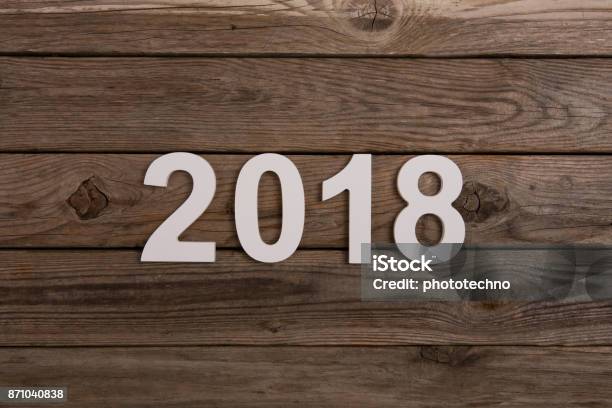 New Year Concepts 2018 On Desk Stock Photo - Download Image Now - 2018, Abstract, Advertisement