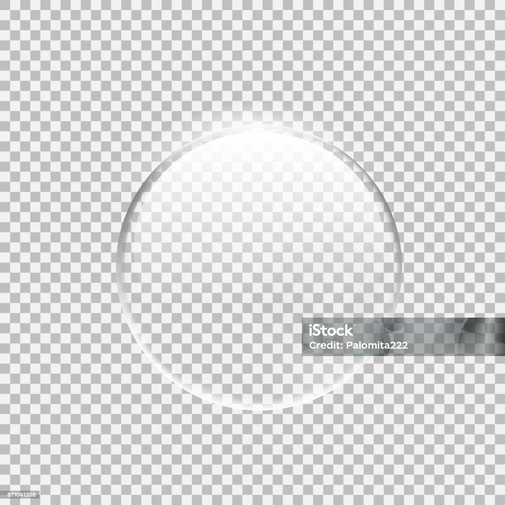 Transparent glass sphere with glares and highlights Transparent glass sphere with glares and highlights. Vector illustration with transparencies, gradient and effects. Realistic glossy orb, water soap bubble, white pearl. Glass - Material stock vector