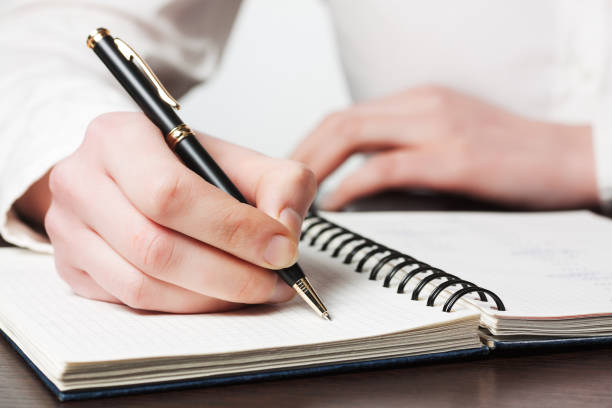 istock Business woman writing in notebook 871043806