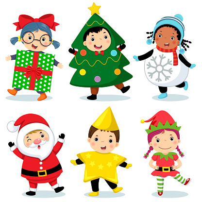 Vector illustration of cute kids wearing Christmas costumes