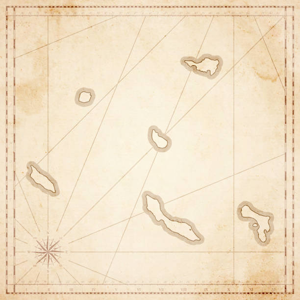 Netherlands Antilles map in retro vintage style - old textured paper Map of Netherlands Antilles in vintage style. Beautiful illustration of antique map on an old textured paper of sepia color. Old realistic parchment with a compass rose, lines indicating the different directions (North, South, East, West) and a frame used as scale of measurement. Vector Illustration (EPS10, well layered and grouped). Easy to edit, manipulate, resize or colorize. Please do not hesitate to contact me if you have any questions, or need to customise the illustration. http://www.istockphoto.com/portfolio/bgblue leeward dutch antilles stock illustrations