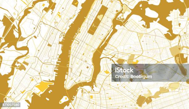 New York City Golden Map Stock Illustration - Download Image Now - Map, New York City, Manhattan - New York City