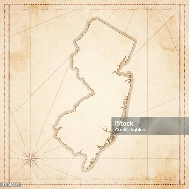 New Jersey Map In Retro Vintage Style Old Textured Paper Stock Illustration - Download Image Now