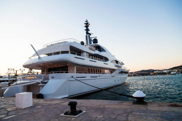 Motorboat moored on June 30, 2017 in the Mediterranean Sea. Ibiza Island. Balearic Islands. Spain