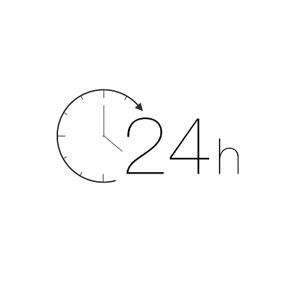 minimalistic 24 hours service icon, black on white