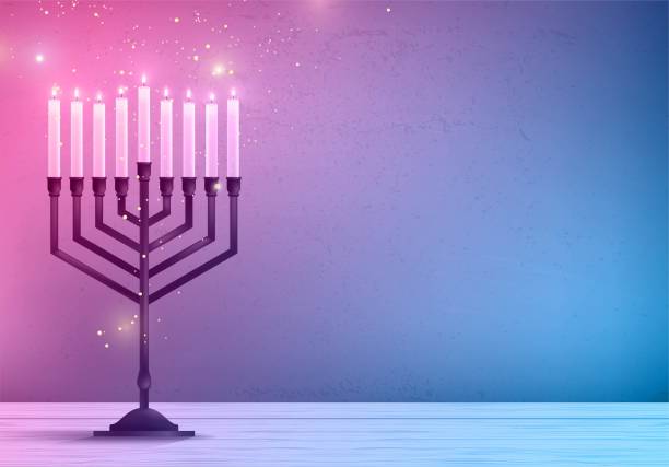 chanukka, das jüdische lichterfest, festlichen hintergrund mit menorah und golden leuchten. - kislev stock-grafiken, -clipart, -cartoons und -symbole