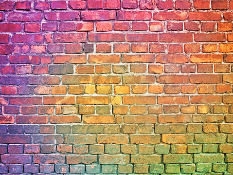 color brick wall, multi-colored masonry. rainbow background