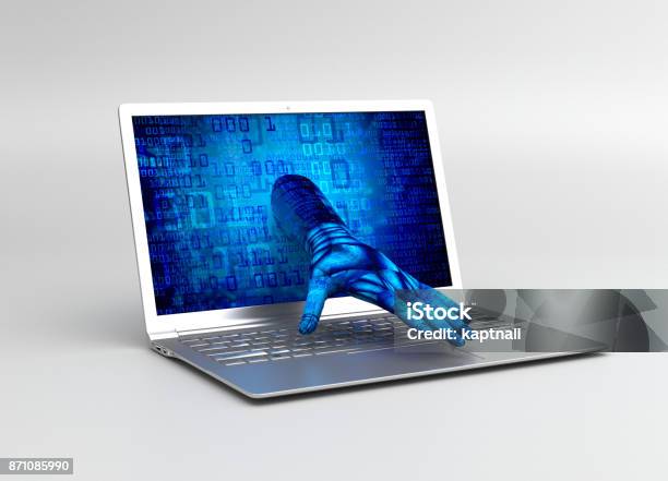 Virus At A Computer Hand Stock Photo - Download Image Now - Bitcoin, Computer, Hand