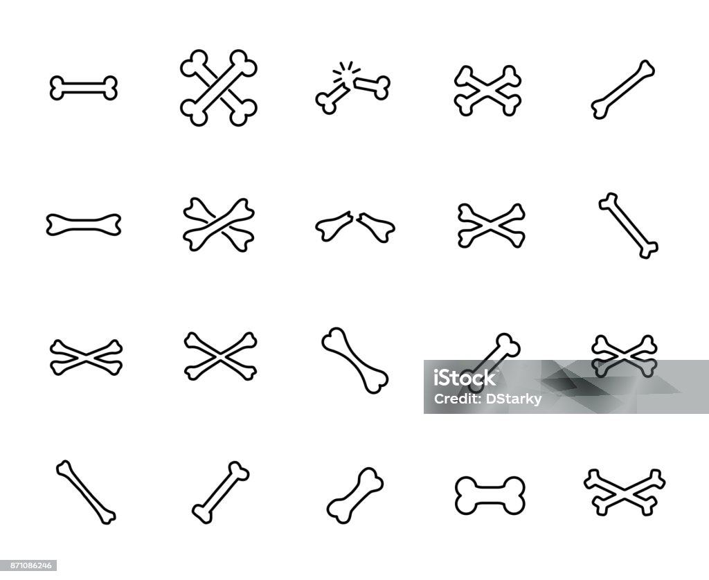 Simple collection d’ossements associés icônes de ligne. - clipart vectoriel de Os libre de droits