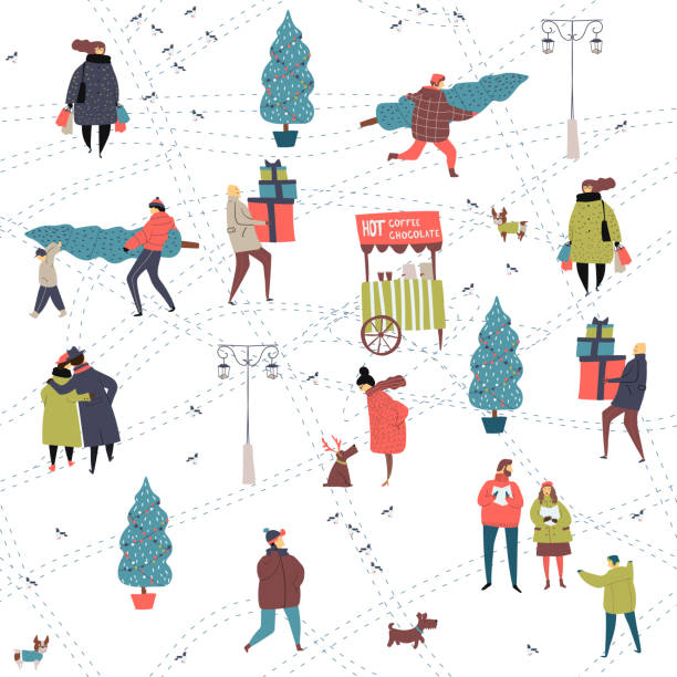 рождественский город подготовки стороны обращается бесшовные картины с людьми - eternal city stock illustrations