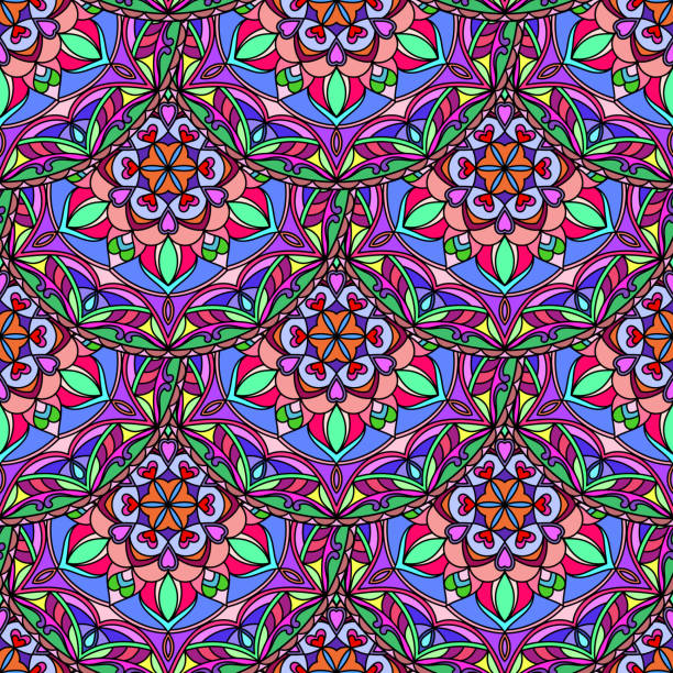 Vetor sem costura padrão Mandala floral violeta - ilustração de arte em vetor