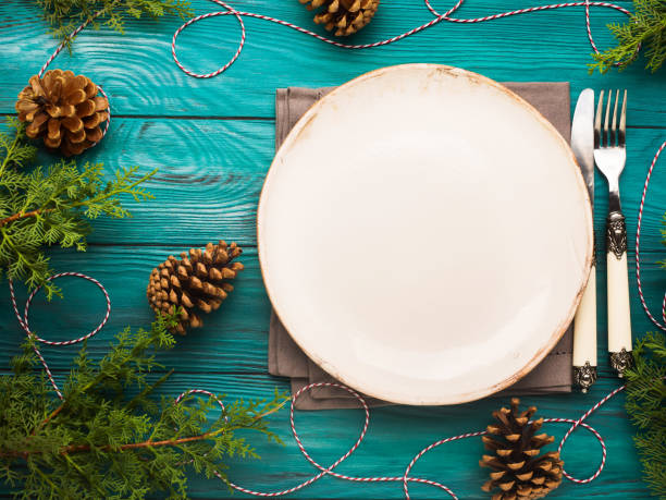 istock Christmas background with dish and cutlery 871090572