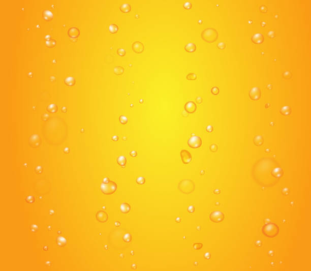 ilustrações de stock, clip art, desenhos animados e ícones de yellow drops of orange juice or beer bubbles background - orange background