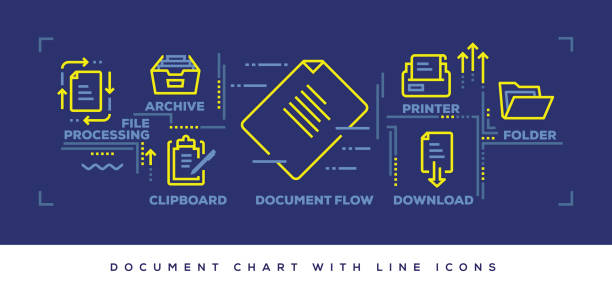 moderne flat-line-design-konzept des dokuments - stack paper document file stock-grafiken, -clipart, -cartoons und -symbole