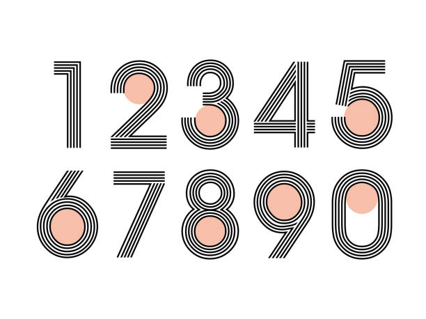 ilustraciones, imágenes clip art, dibujos animados e iconos de stock de conjunto (elemento) de forma de diez números cero a nueve, número diseño plano - número
