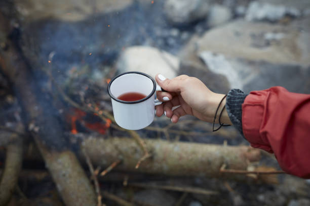 istock Young woman warming up by the fire. Close up on hands 871114746