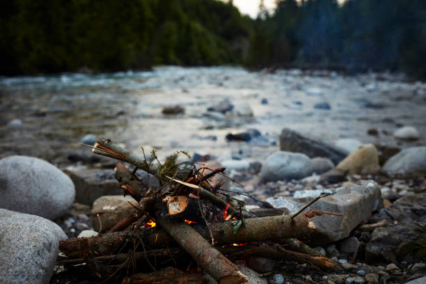 Mountainous landscape. Camp during sunset