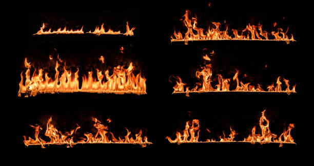 istock Fire Flames. Set of design elements isolated on black background 871118516