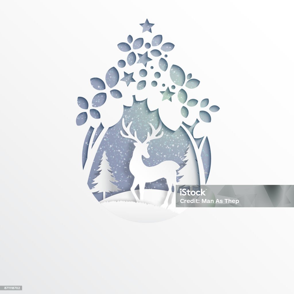 deer on winter season background Deer on snow and winter season background.For merry christmas and happy new year paper art style.Vector illustration. Christmas stock vector