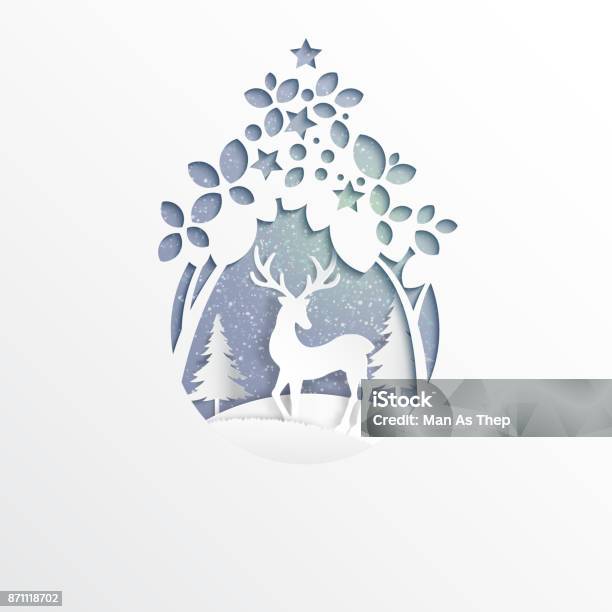 Deer On Winter Season Background Stock Illustration - Download Image Now - Christmas, Deer, Landscape - Scenery