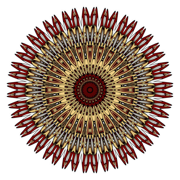 istock red, gold mandala round ornament design for greeting card, invitation. Vector illustration 871124896