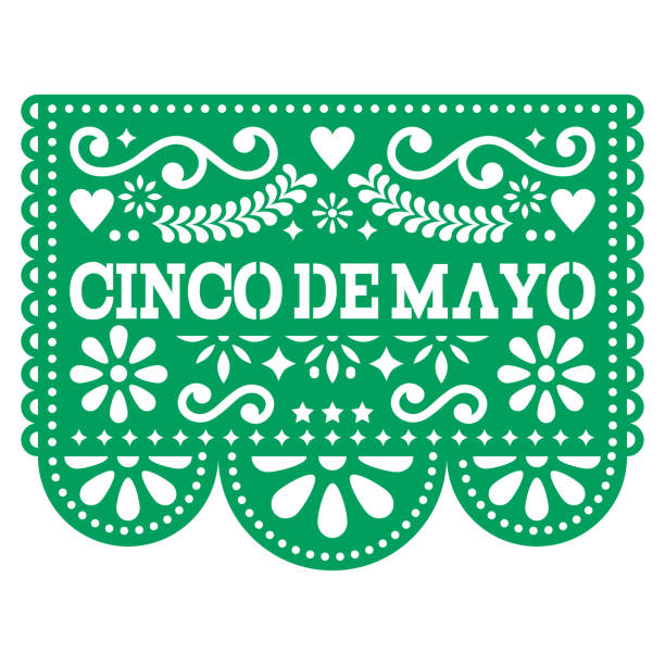 Cinco De Mayo Papel Picado Vector Design - Mexican Paper Decoration With Pattern And Text