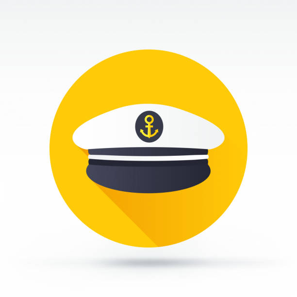 Captain Icon Flat style with long shadows, captain cap vector icon passenger ship stock illustrations