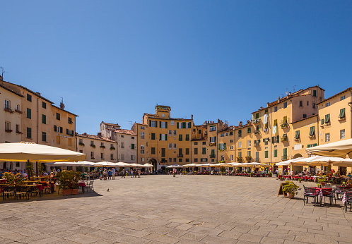 Piazza Anfiteatro in Lucca, Tuscany (Italy) in a sunny day