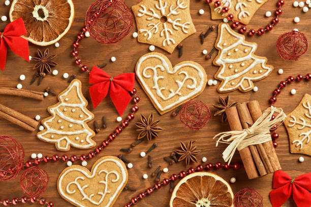 Christmas gingerbread on wooden background