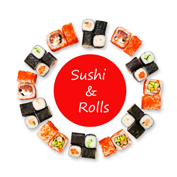 istock Set of sushi, maki and rolls isolated on white background 871134186