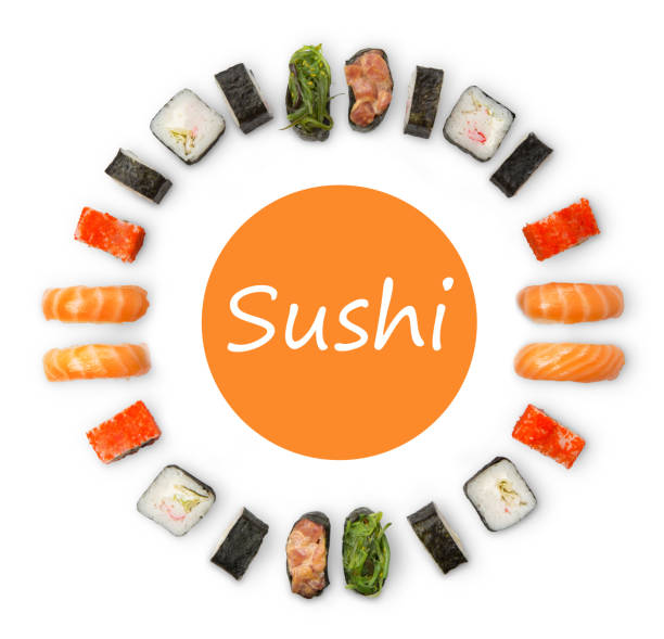 istock Set of sushi, maki and rolls isolated on white background 871134258
