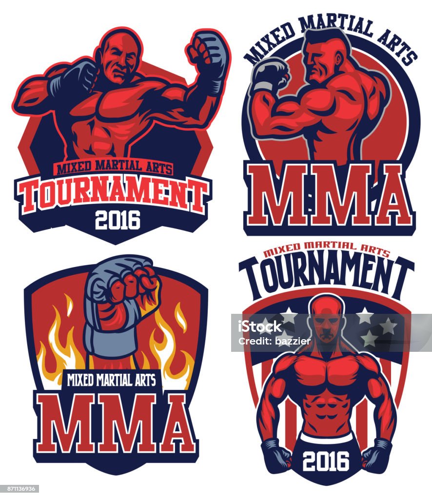 MMA fighter badge set vector of MMA fighter badge set Wrestling stock vector