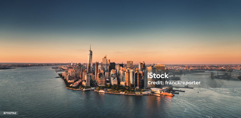 manhattan island aerial view New York City Stock Photo