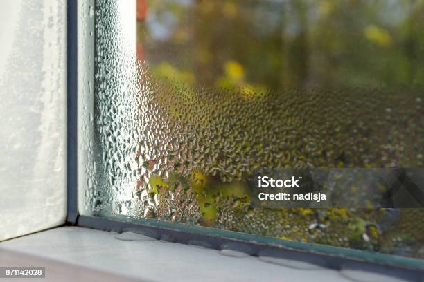 Window With Water Drops Closeup Inside Selective Focus Stock Photo - Download Image Now